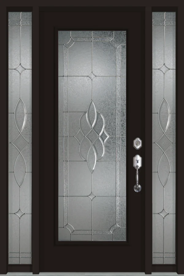 Entry door with Glencarin decorative glass and sidelite by KV Custom Windows + Doors